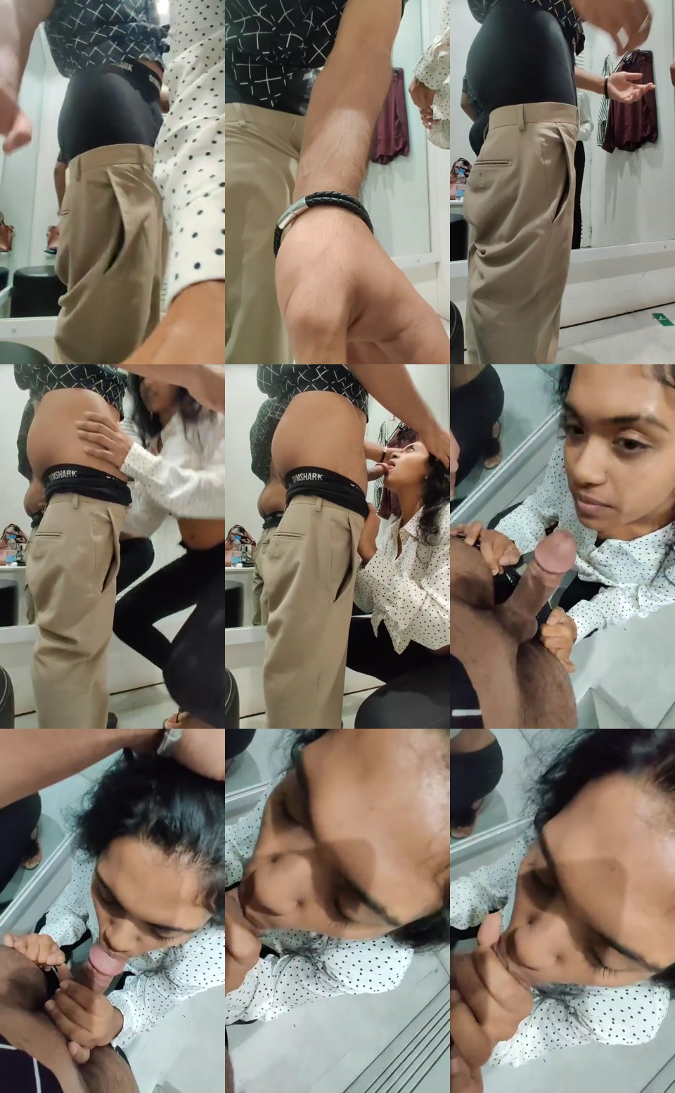 GF gives a quick Indian blowjob to her BF in a changing room